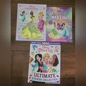 NEW 3 Disney Princess Sticker Books & Mad Libs